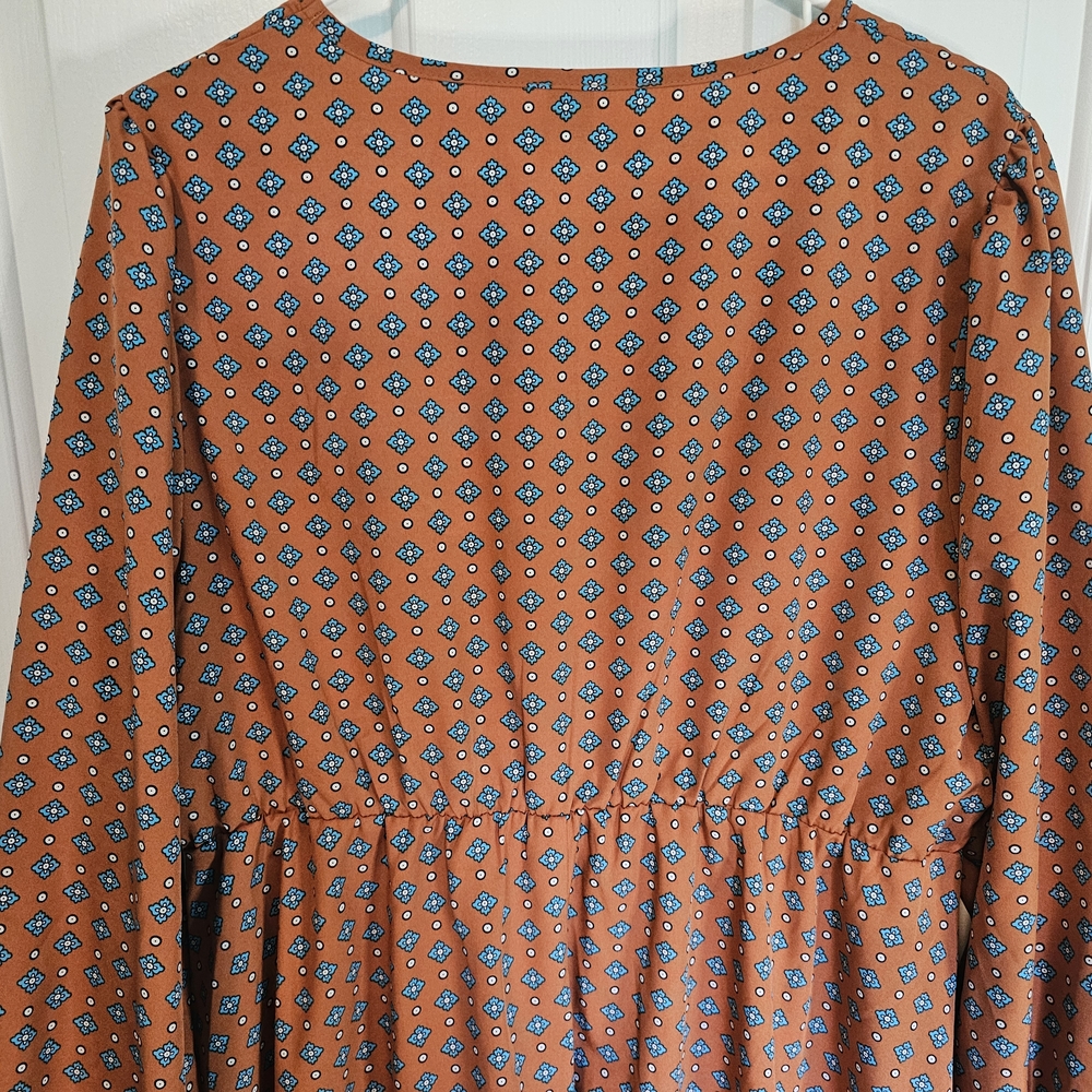 SHEIN Orange Geometric V-Neck Dress Women's Sz 1XL - Picture 10 of 15